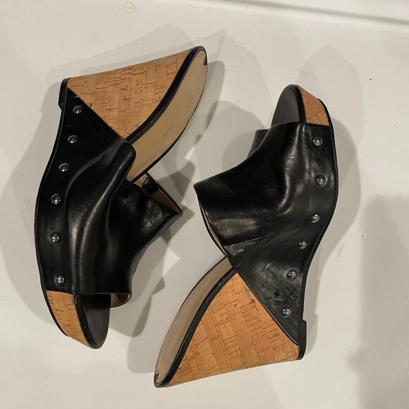 VIA SPIGA Black Open Toe Wedge Sandals - Picture 3 of 6